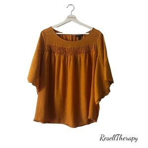 BY DESIGN NWT Woven Golden Yellow Boho Style Blouse Eyelet Sleeve Size-Medium